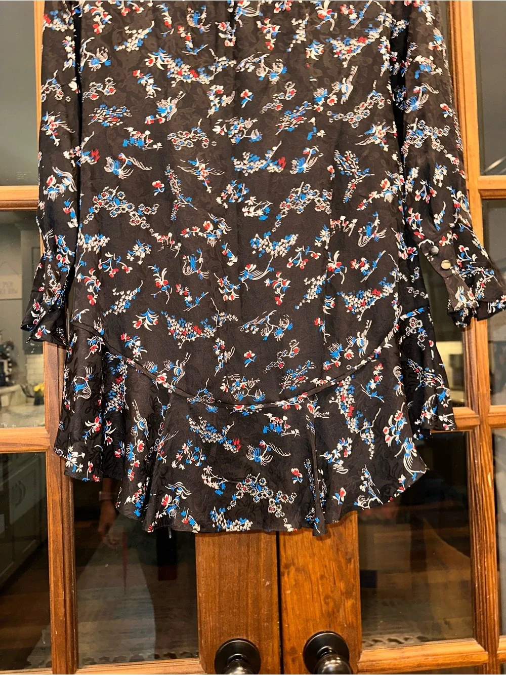 NWOT Veronica Beard Preston Silk Size 6 Black Floral Ruffle Long-Sleeve Dress - Picture 10 of 12